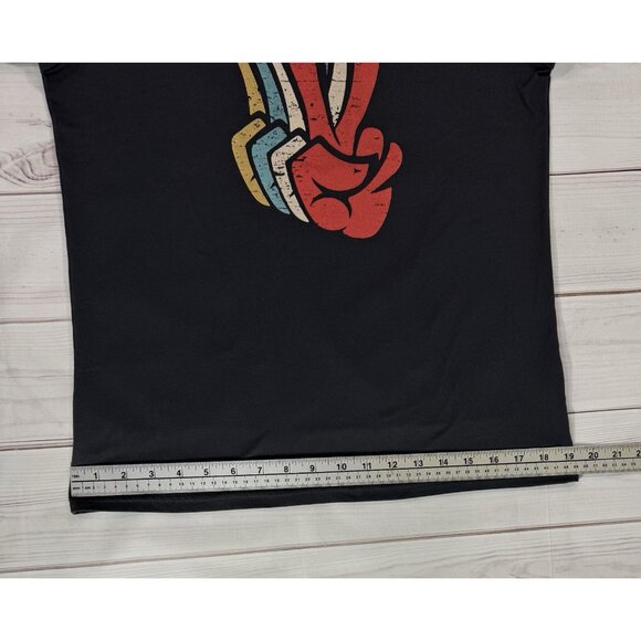 Retro Peace Sign Love 60s 70s Hippie T-Shirt Size S Grey Blue Polyester Spandex - Picture 8 of 8
